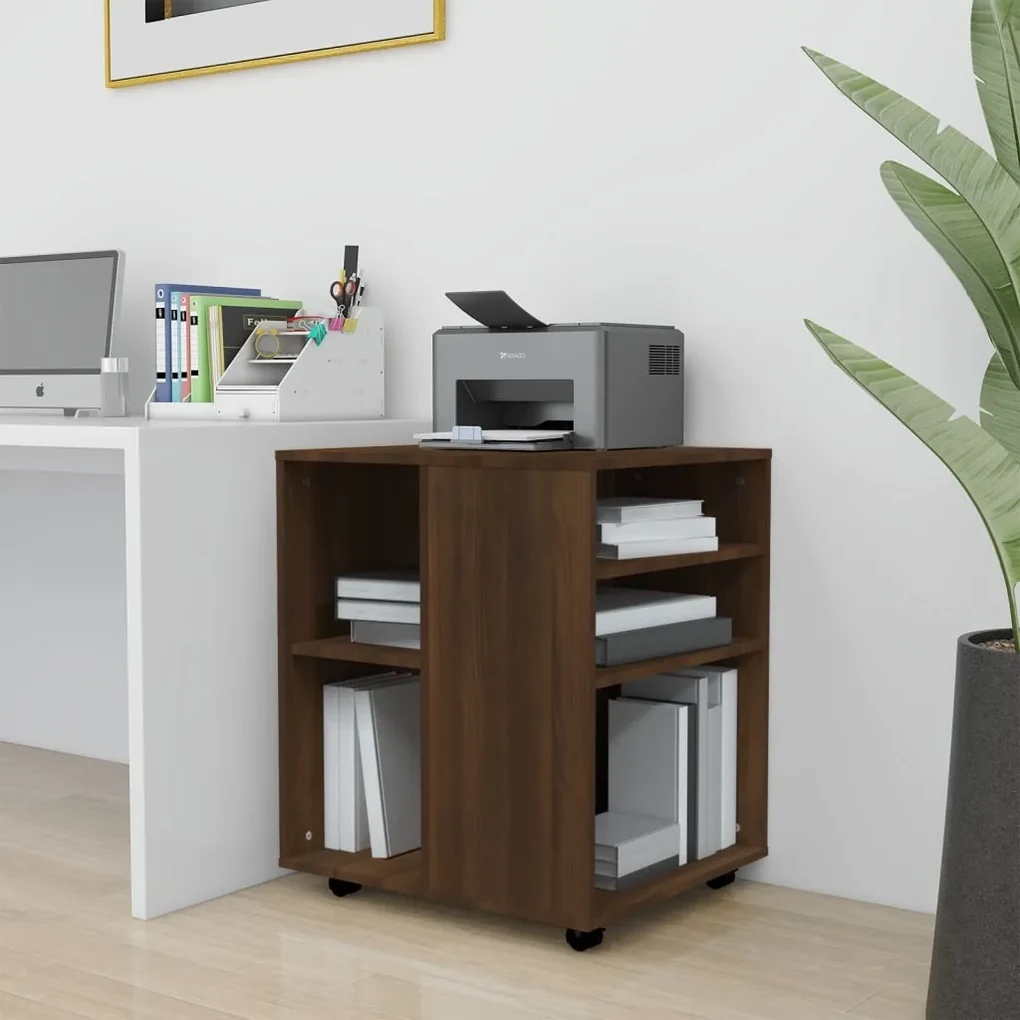 Armadietto con ruote rovere marrone 60x53x72 cm in legno