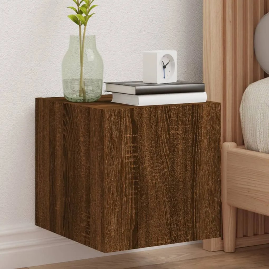 Mobile Tv A Parete Con Luci Led Rovere Marrone 30,5x35x30 Cm /