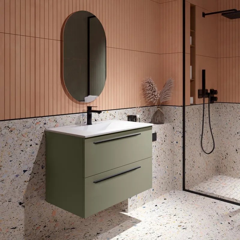 Mobile da bagno sotto lavabo Mia verde muschio laccato opaco L 80 x H 55 x P 39.5 cm 2 cassetti, lavabo non incluso