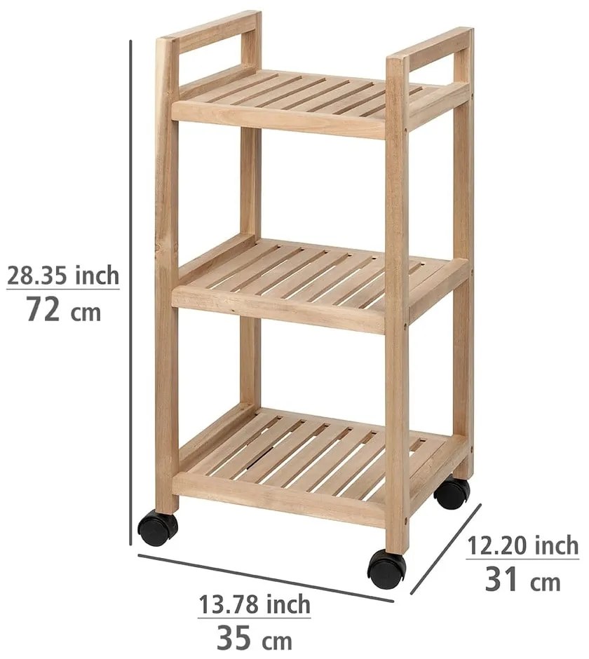 Scaffale da bagno in legno di acacia con tre ripiani su ruote 35x72 cm Acina - Wenko