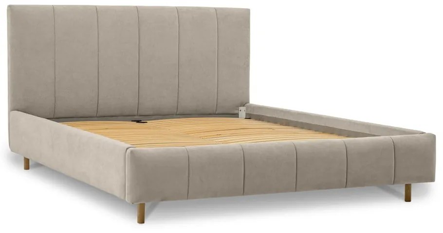 Letto matrimoniale imbottito beige con doghe in legno 160x200 cm Zee - Scandic