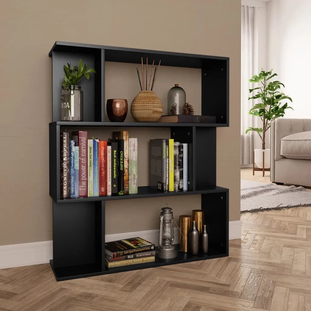 Libreria/Divisorio Nero 80x24x96 cm in Legno Multistrato