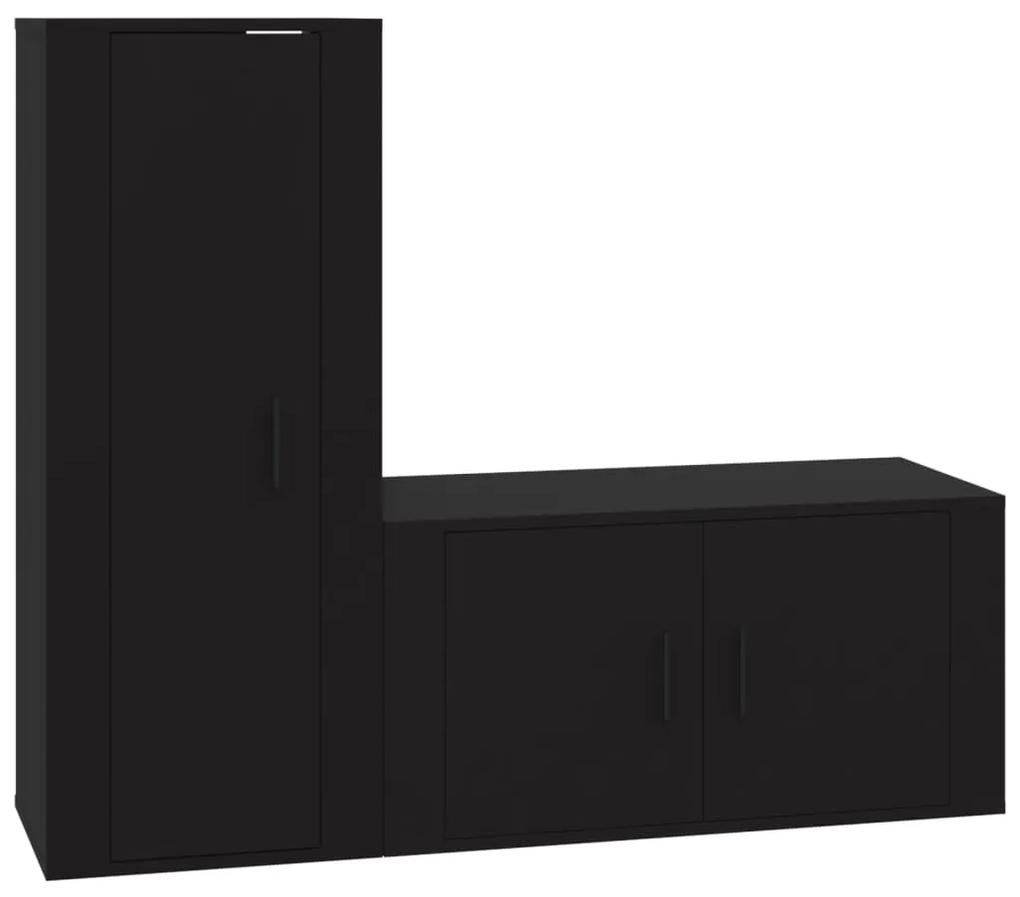 Set mobili porta tv 2 pz nero in legno multistrato