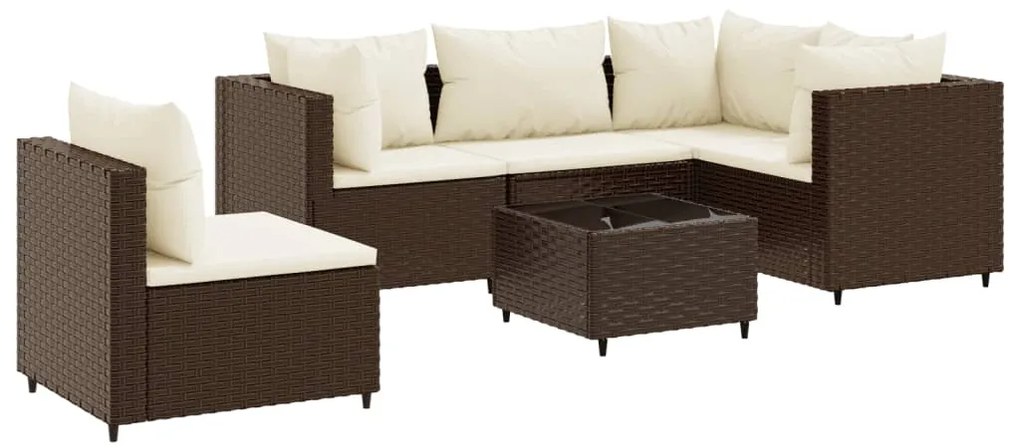 Set mobili da giardino 6pz con cuscini in polyrattan marrone