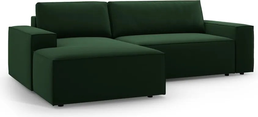 Divano angolare verde scuro allungabile/con contenitore (con penisola a sinistra/con chaise lounge) con rivestimento in velluto Jodie – Micadoni