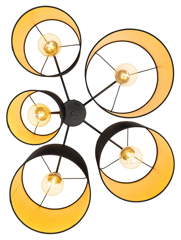 Plafoniera nera con interno dorato 5 luci - Multidrum