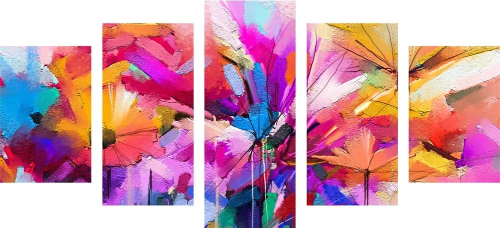 Quadri 5 pezzi – Fiori colorati astratti