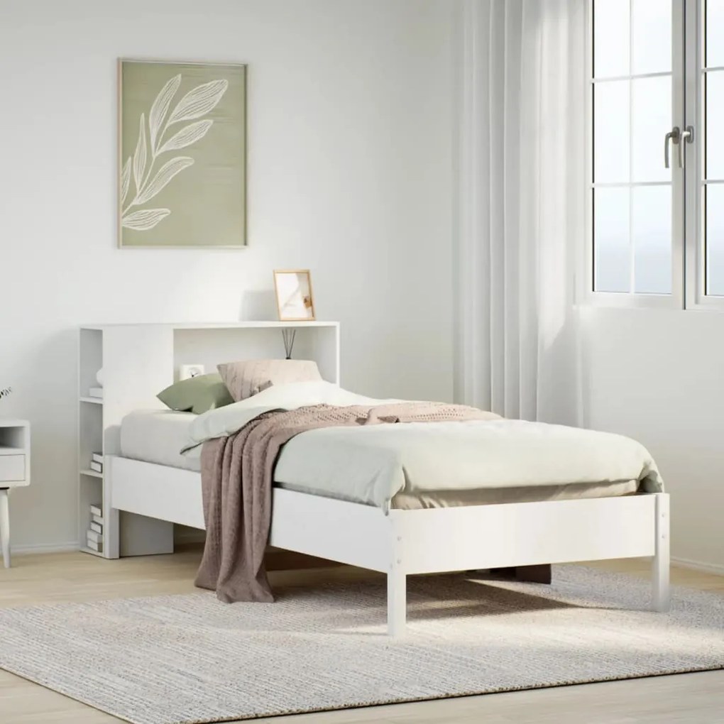 Letto libreria senza materasso bianco 90x190 cm massello pino