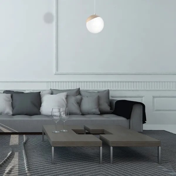 Lampadario a sospensione con filo SFERA WOOD 1xE14/40W/230V bianco