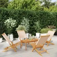 Sedie da Giardino Pieghevoli 4pz Beige Tessuto e Legno Massello 3214646