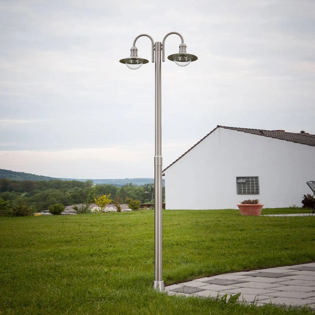 Lampione Lindby Damion, 200 cm, a 2 luci, E27, IP44 DAMION Lindby, dimmerabile, Alluminio / Grigio / Zincato, Acciaio Inox, Moderno