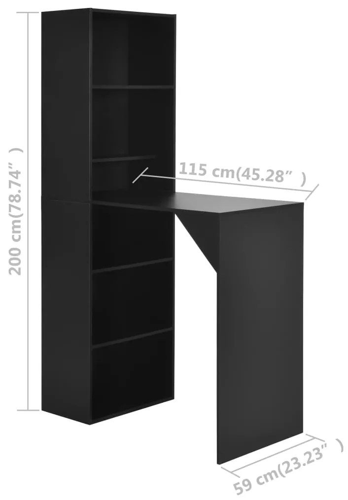 Tavolo da Bar con Mobiletto Nero 115x59x200 cm