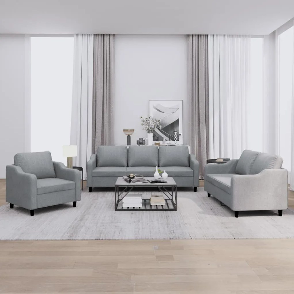 Set Di Divani 3 Pz Con Cuscini Grigio Chiaro İn Tessuto /