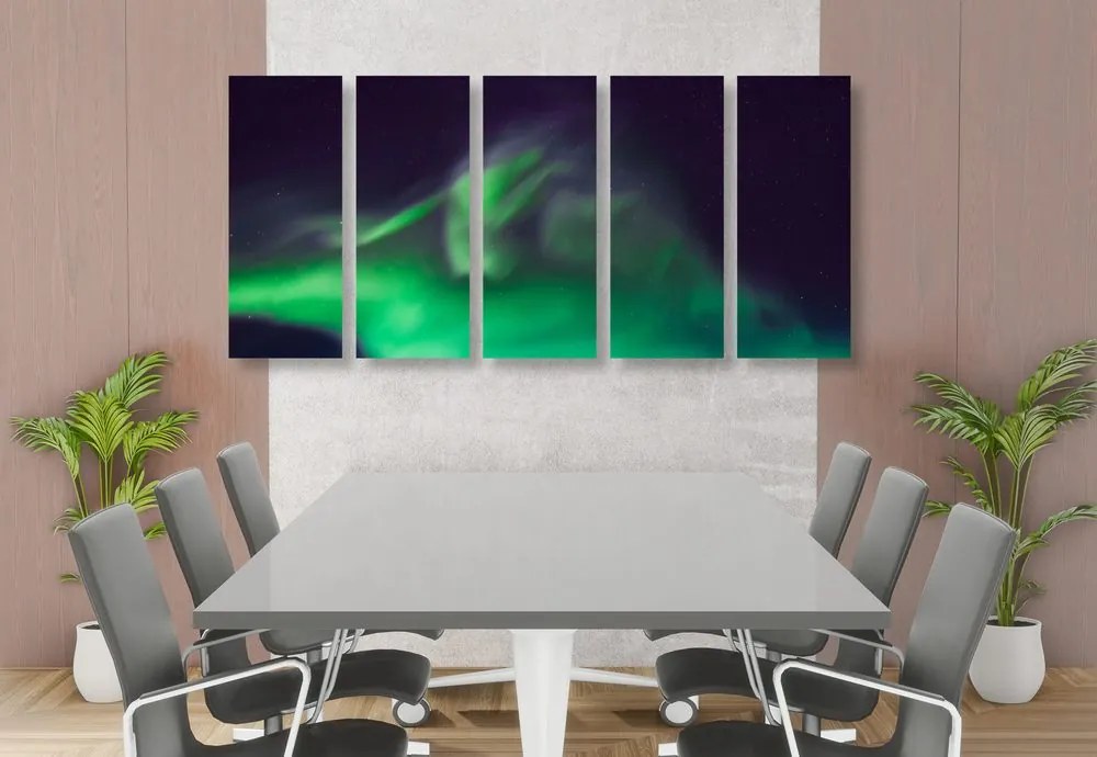 Quadri 5 pezzi – Aurora polare verde nel cielo