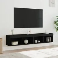 Mobili Porta TV con Luci LED 2 pz Neri 80x30x30 cm 837144