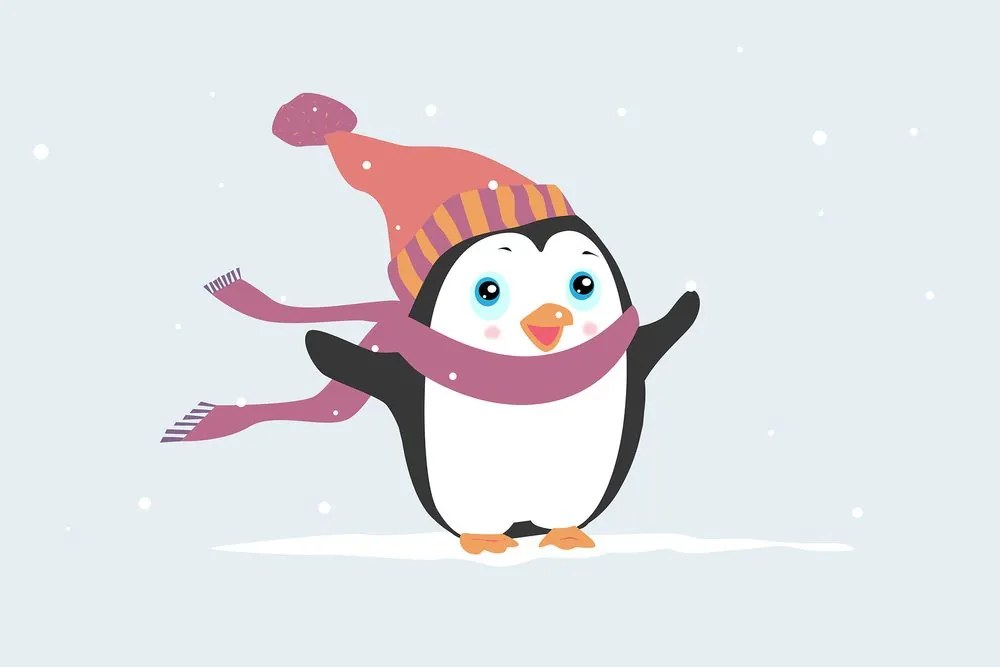 Stampa su tela – Pinguino carino con cappello