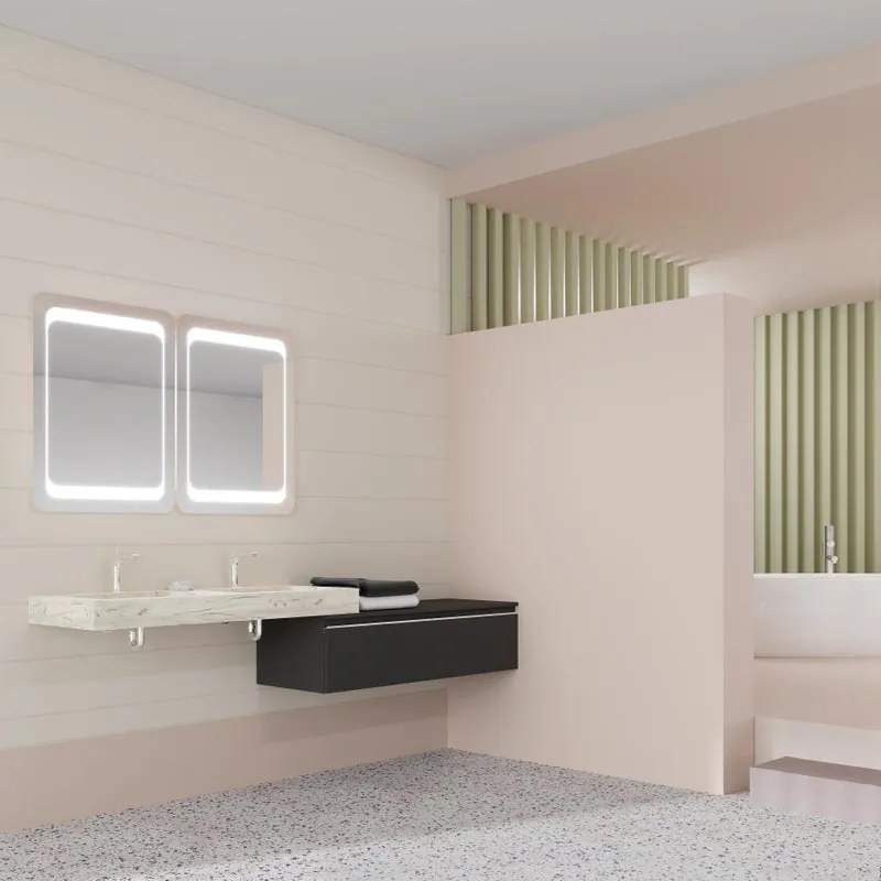 Mobile sottolavabo e lavabo Ofset per doppia vasca lavabo-rovere ice; cassetti-lino opaco L 120 x H 32 x P 46 cm 2 cassetti