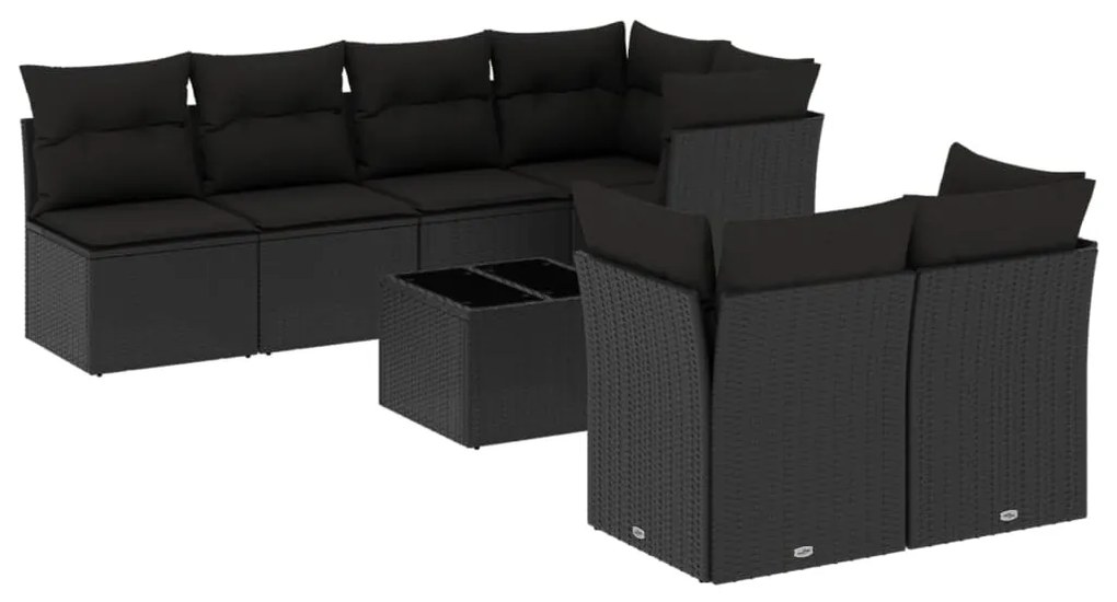 Set divani da giardino con cuscini 8 pz nero in polyrattan