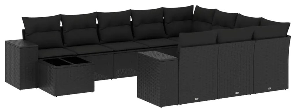 Set Divani da Giardino 11 pz con Cuscini in Polyrattan Nero