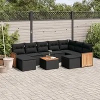 Set Divani da Giardino 10pz con Cuscini in Polyrattan Nero 3260627