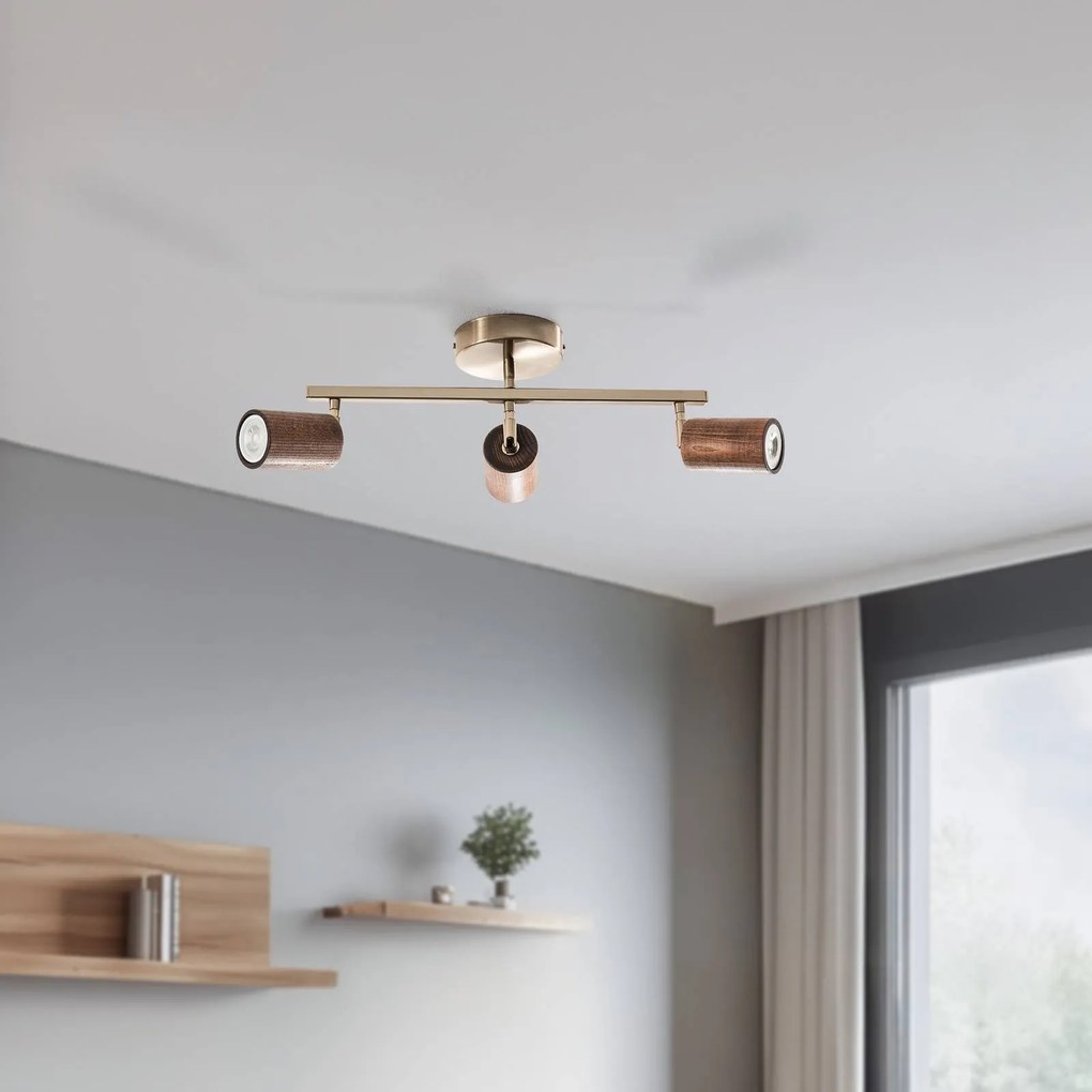 Lucea Faretto da soffitto Legno, lineare, a 3 luci, marrone / ottone, legno