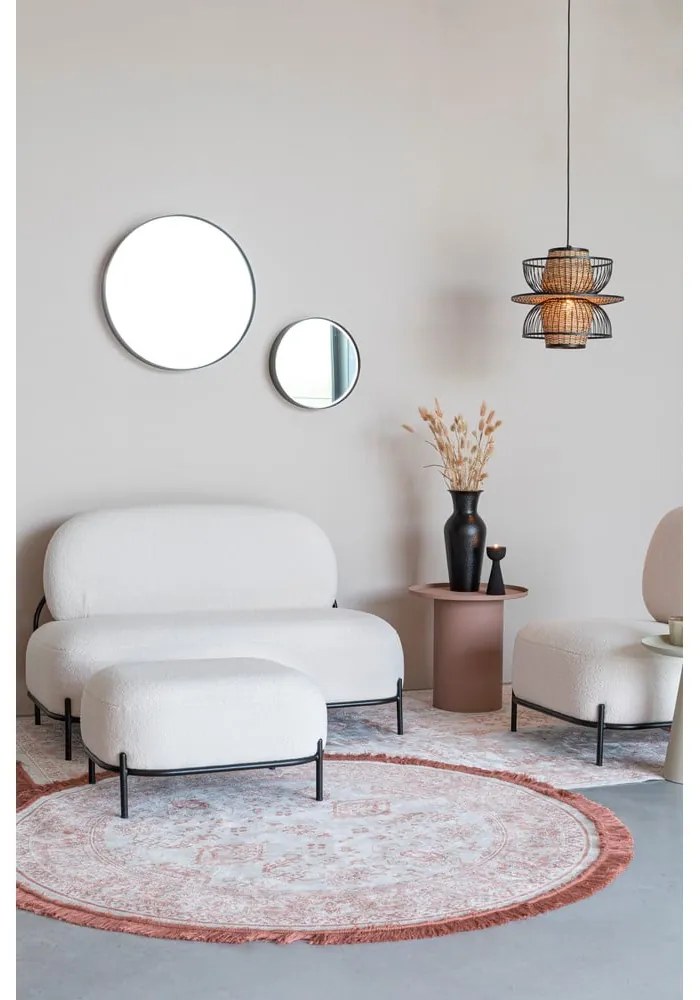 Poggiapiedi color crema con rivestimento in bouclé Hocker Polly – White Label