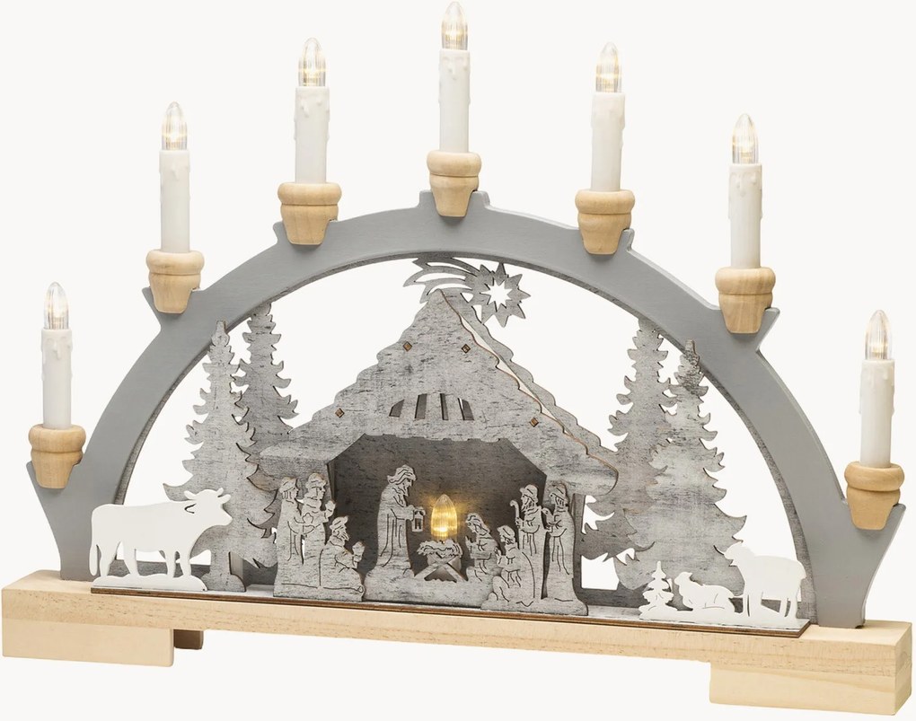 Candeliere natalizio a LED in legno di pino con funzione timer Crib