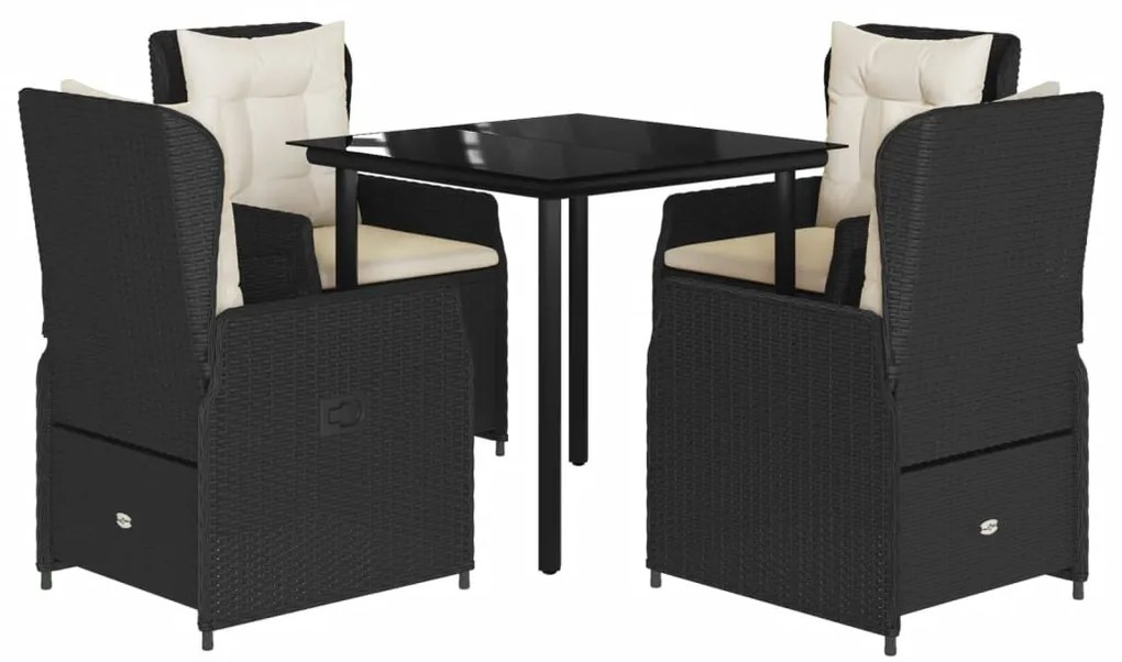 Set da pranzo da giardino 5 pz nero con cuscini in polyrattan