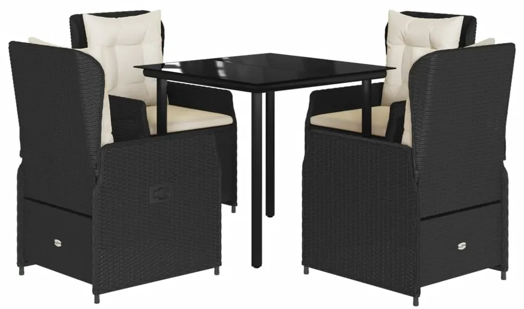 Set da pranzo da giardino 5 pz nero con cuscini in polyrattan