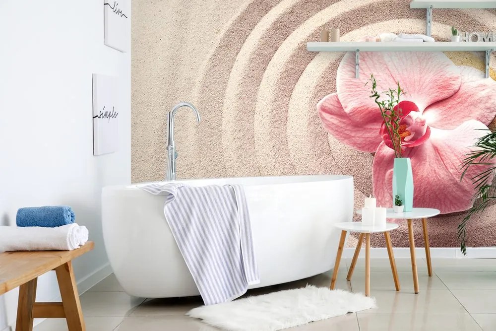 Carta da parati – Sabbia marina e orchidea rosa