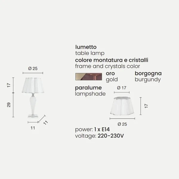 Lampada da tavolo DEBUSSY luci in vetro lavorato a mano Borgogna PICCOLO