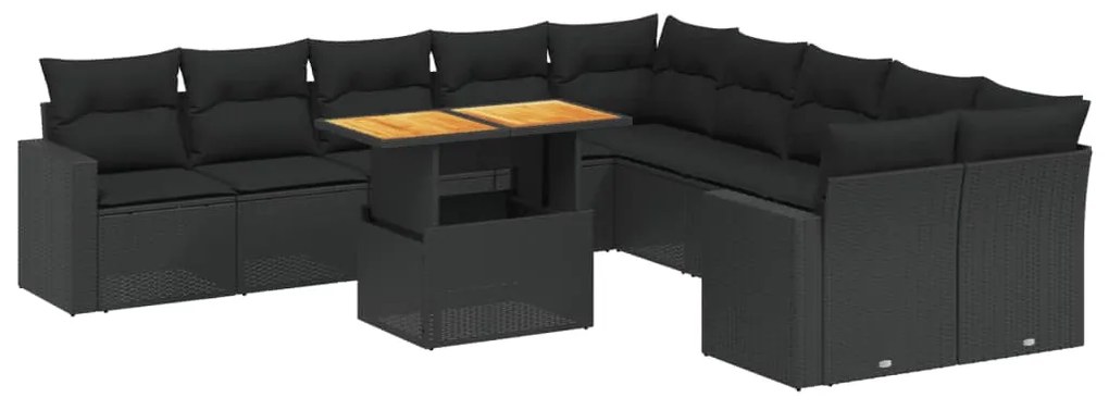 Set Divani da Giardino 11 pz con Cuscini in Polyrattan Nero