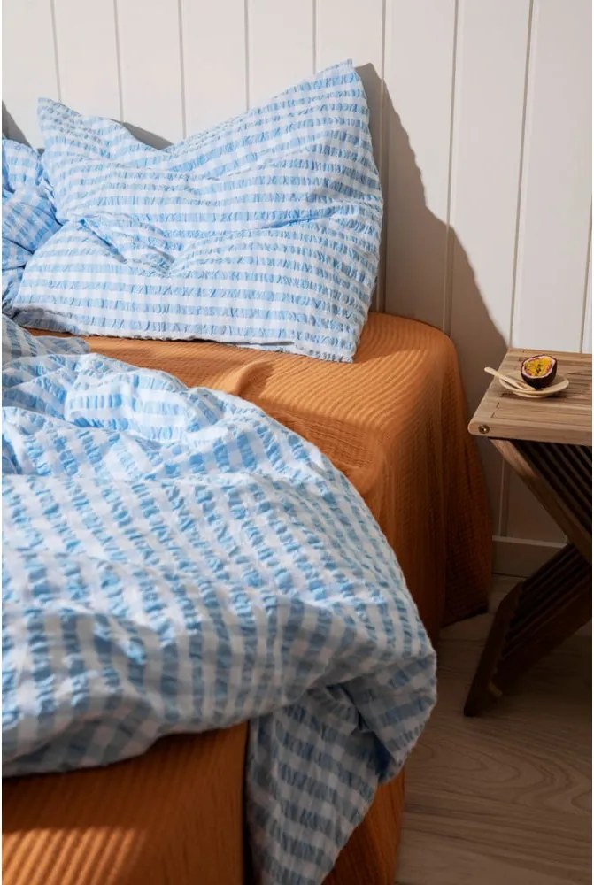 Biancheria da letto in crêpe esteso bianco e azzurro per letto singolo 140x220 cm Bæk&amp;Bølge - JUNA