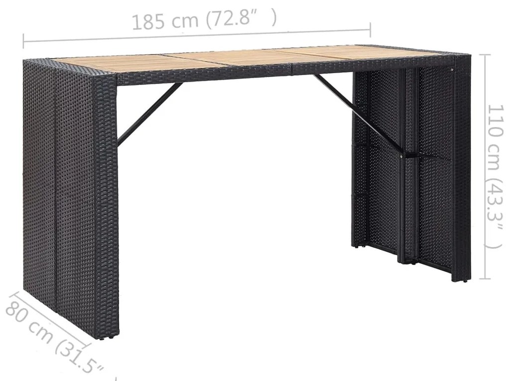 Set da Bar da Giardino 7 pz con Cuscini in Polyrattan Nero