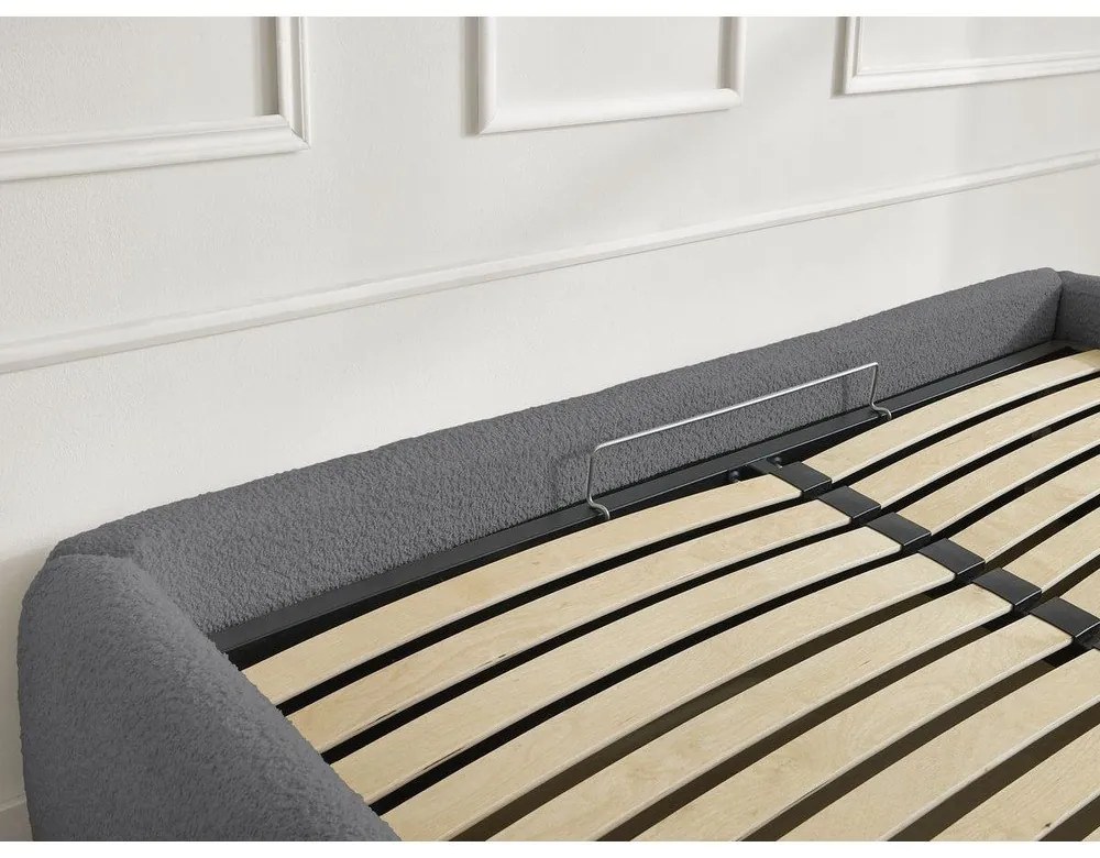 Letto matrimoniale imbottito grigio scuro con contenitore/senza testiera con rete inclusa 160x200 cm Inera – Bobochic Paris