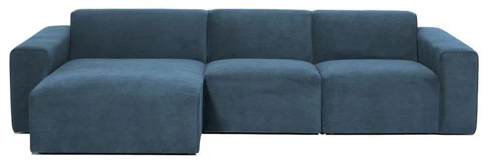 Divano angolare componibile blu (con penisola a sinistra) con rivestimento in velluto a coste Sting – Scandic