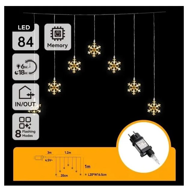 Aigostar - Catena luminosa natalizia LED da esterno 84xLED/230V 1,2x1m IP44 bianco caldo con fiocchi di neve