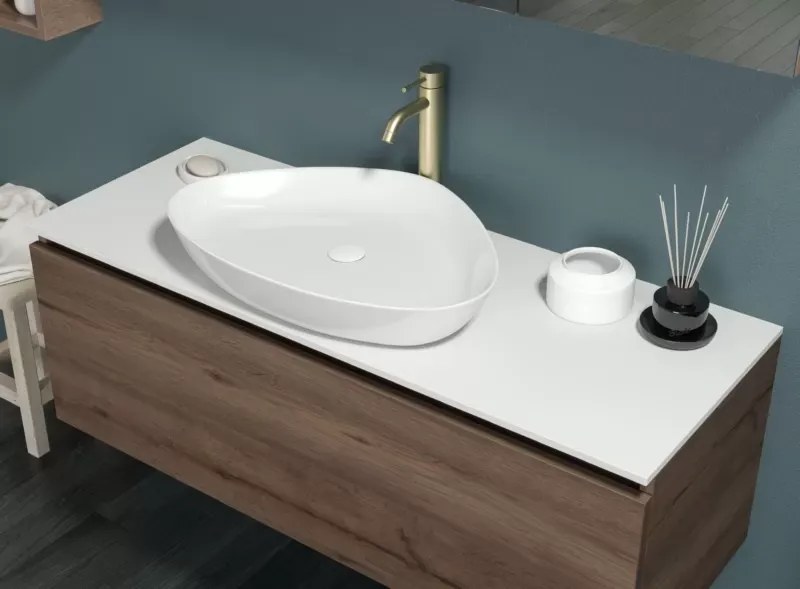 Mobile bagno 120 cm con piano da appoggio in solid surface bianco SP-120C - KAMALU