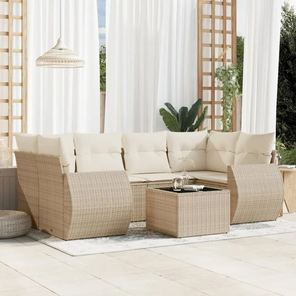 Set divani da giardino 7 pz con cuscini beige in polyrattan