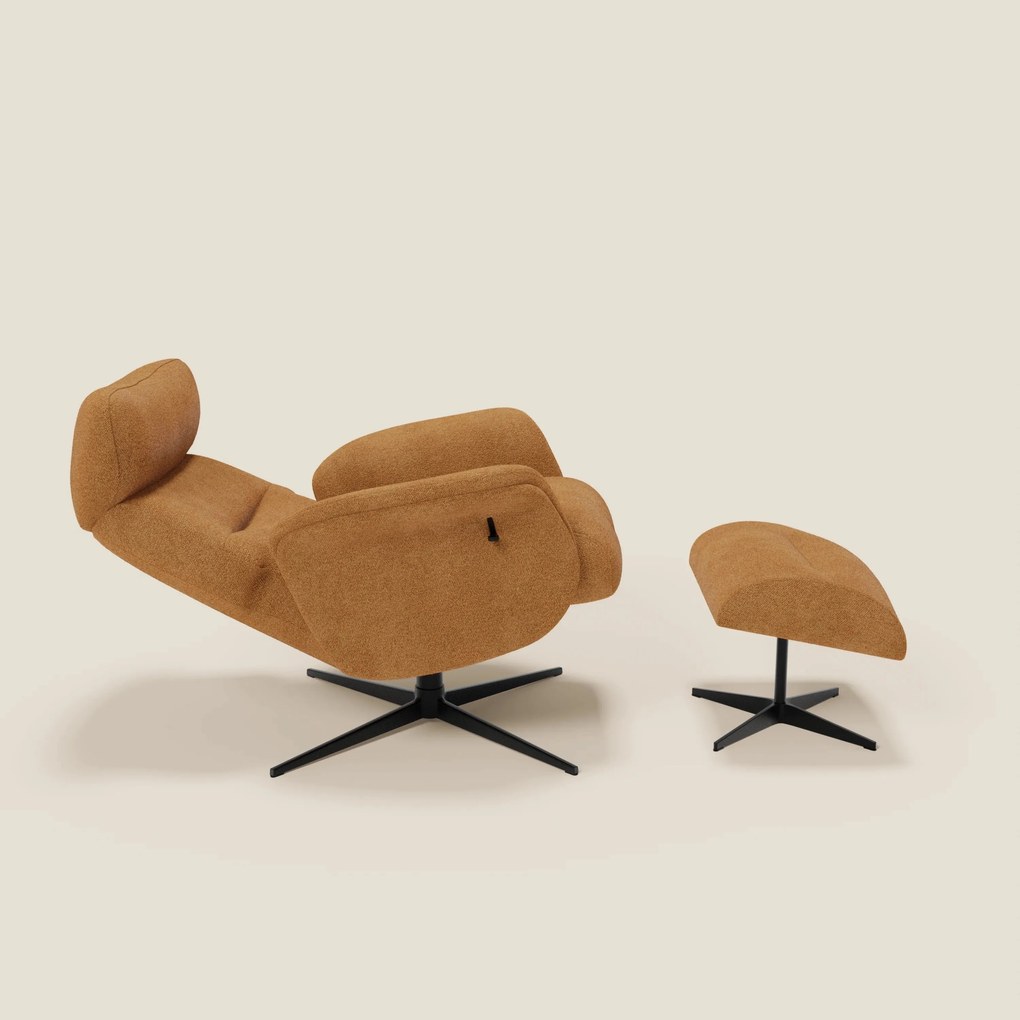 Lunor Poltrona relax reclinabile con pouf poggia-piedi in tessuto bouclé impermeabile T07 arancione