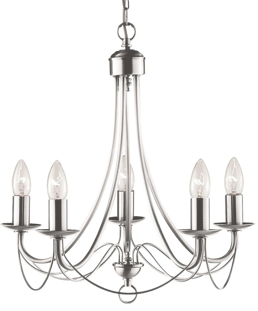 Lampadario Industrial-Nordico Maypole Acciaio Argento 5 Luci E14