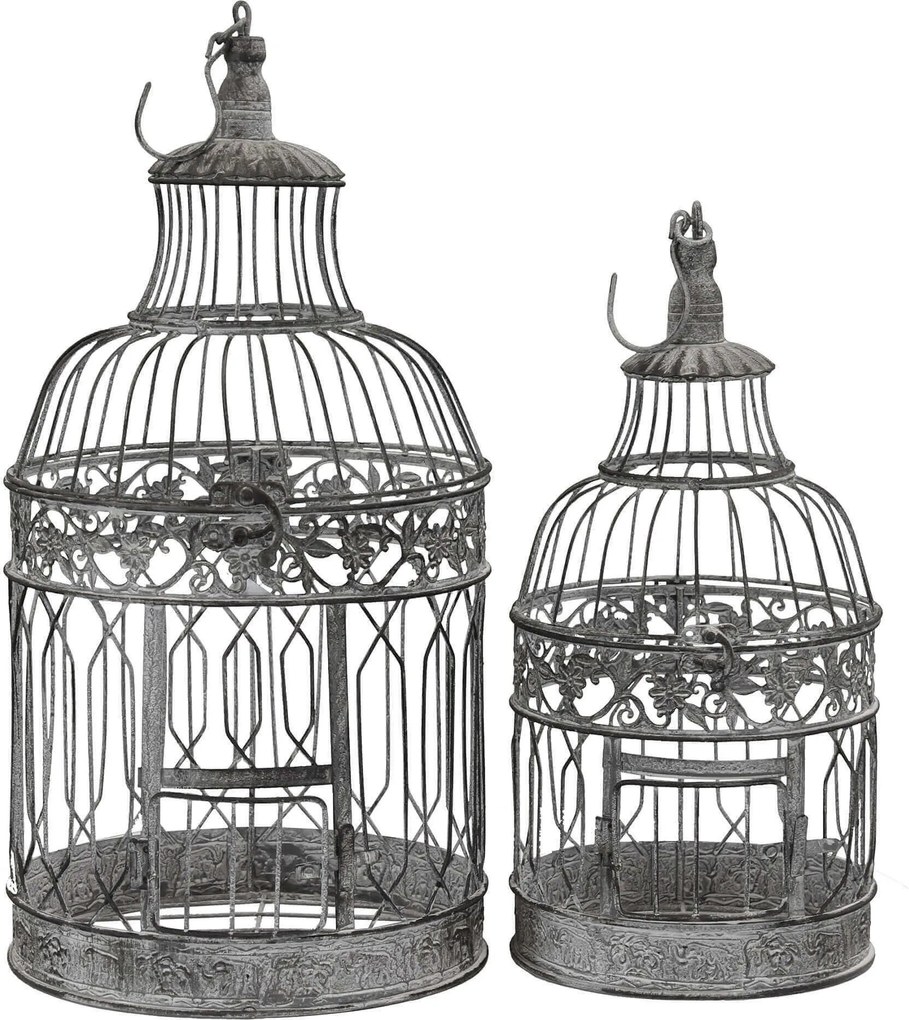 DORIAN - set di 2 gabbie rotonde bianco ossidato