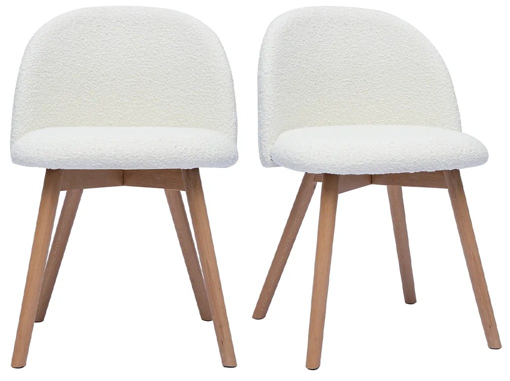 Sedie scandinave in tessuto effetto lana bouclé bianco e legno massello chiaro (set di 2) CELESTE