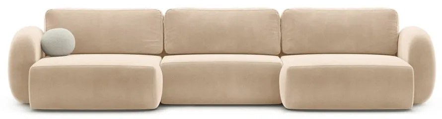 Divano angolare beige allungabile/con contenitore (a U) con rivestimento in velluto Tonale – Cosmopolitan Design