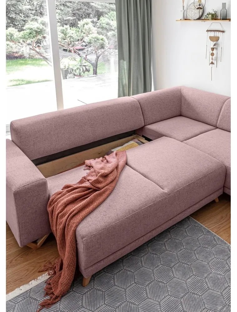 Divano angolare rosa allungabile e con contenitore (penisola a destra/a L) Classy Sophie – Miuform