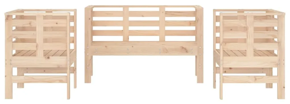 Set salotto da giardino 3 pz in legno massello di pino