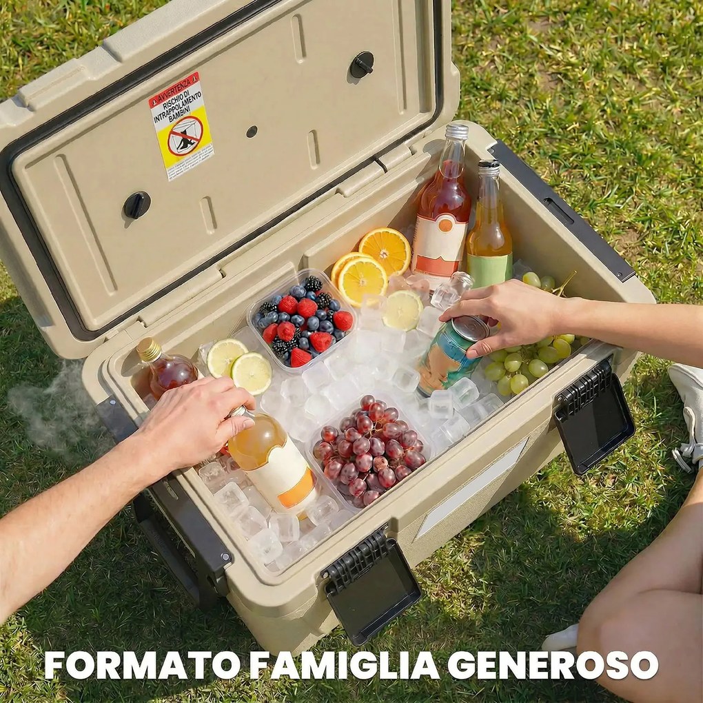 Box Frigo Portatile 66,6x38,5x40 cm Capacità 42,6L Isolato con Maniglia in HDPE e Schiuma PU Cachi...