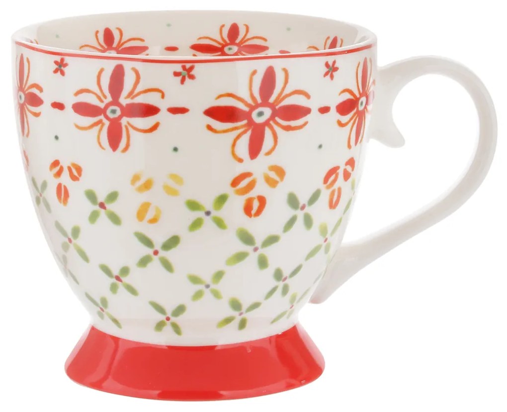 Tazza tè decoro rosso in New Bone China, 450 ml