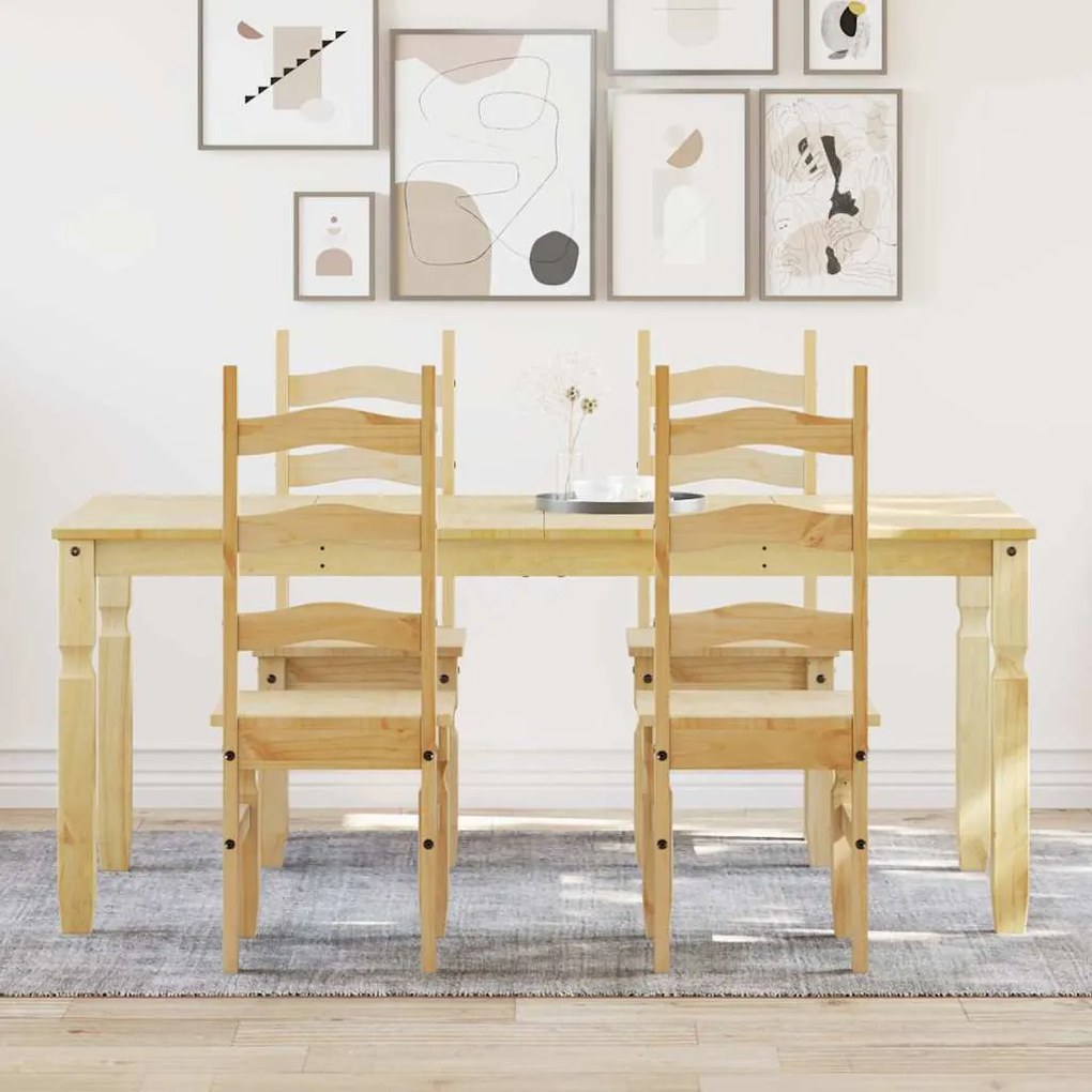 Set Da Pranzo 5 Pz Panama İn Legno Massello Di Pino /