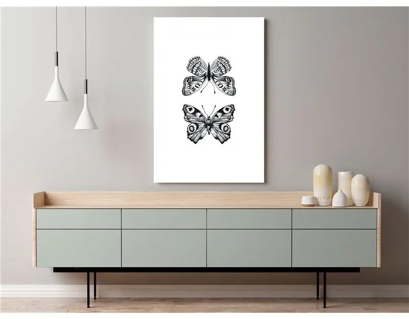 Quadro Two Butterflies (1 Part) Vertical  Colore bianco e nero, Dimensioni e Misure 60x90